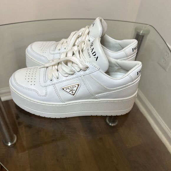 Prada White Leather Platform Sneakers Women’s EU 35 US 5 - Picture 4 of 7